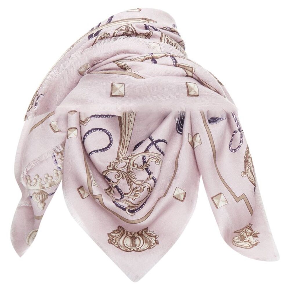 Hermès lilac cashmere silk tassel print scarf - Picture 5 of 6